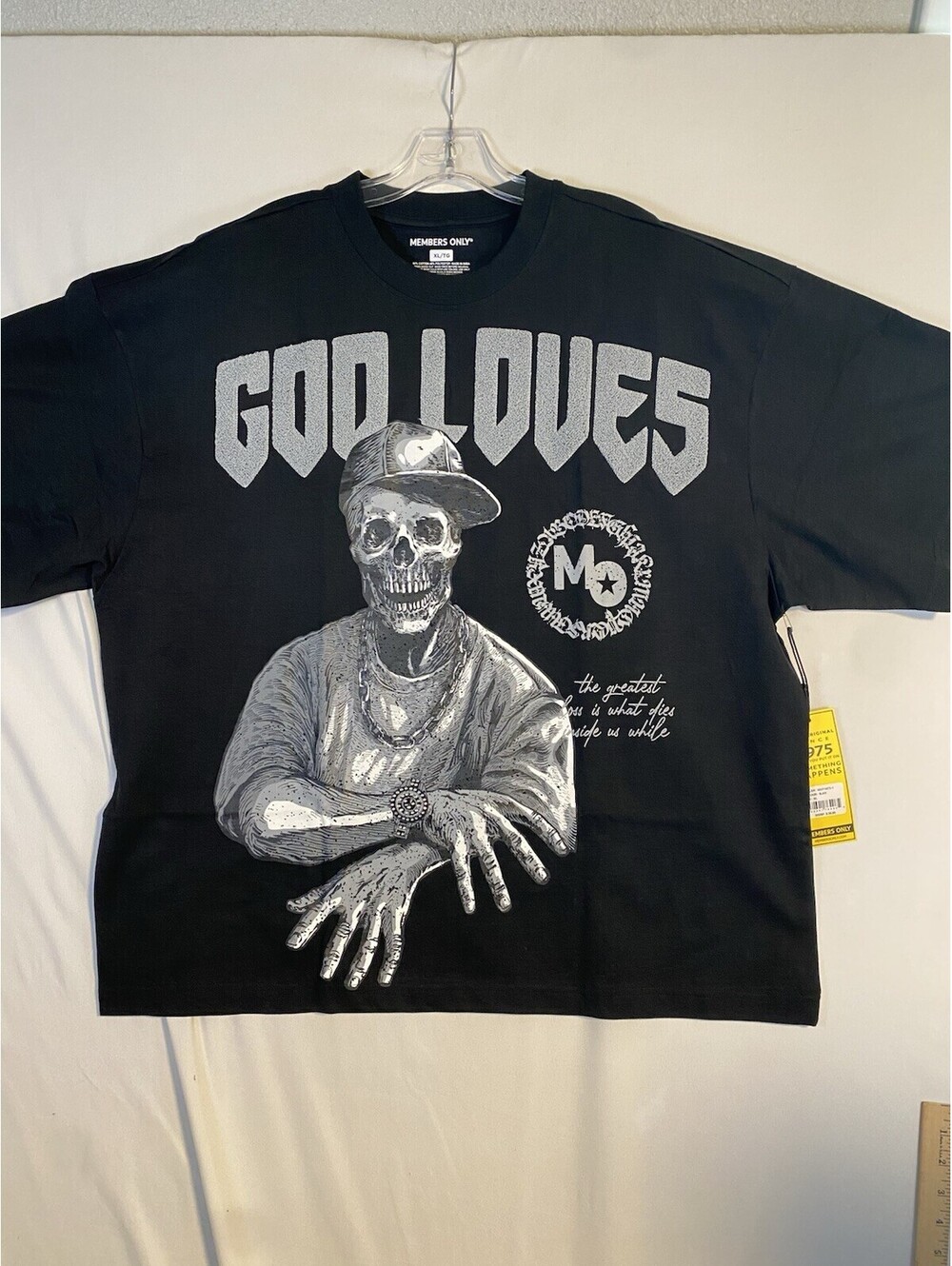 Members Only Men's XL Charcoal "God Loves" Skull Graphic Tee NEW WITH TAGS